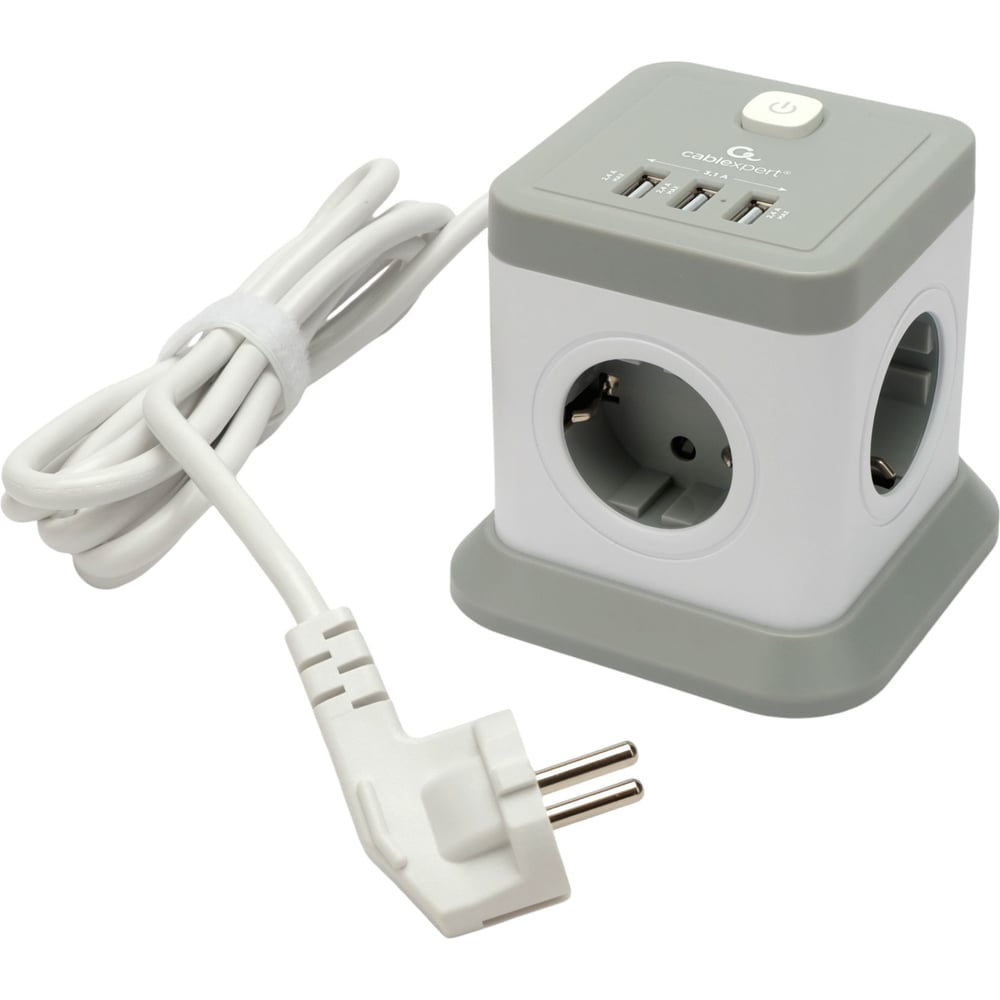 Изображение товара Сетевой фильтр Cablexpert Tower 4р с USB 3 порта 3м белый