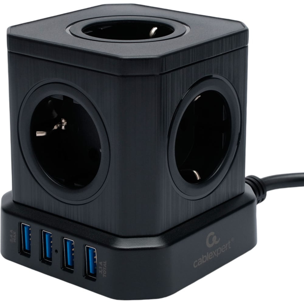 Изображение товара Сетевой фильтр Cablexpert Tower 5розеток USB предохранитель защита IP20 3м