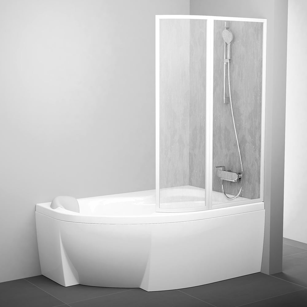 Изображение товара Перегородка для ванны Ravak VSK2 ROSA 140 P, правый, белый профиль, витраж Rain