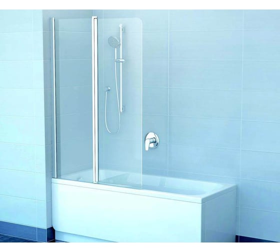 Изображение товара Перегородка (шторка, ширма) на борт ванны двухэлементная, с поворотной частью Ravak 10CVS2-100 левая, блестящий профиль, прозрачное стекло 7QLA0C03Z1