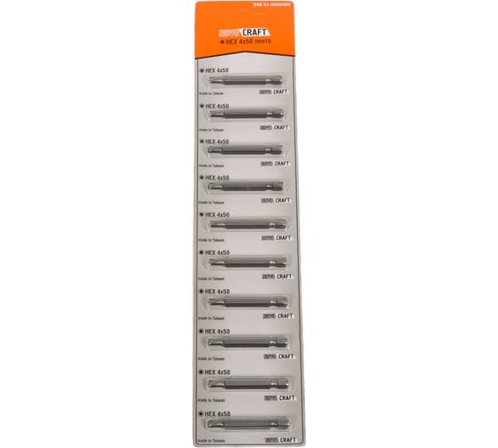 Изображение товара Биты шестигранные в ленте (10 шт; HEX4; 50 мм) Novocraft В46-21-050040V