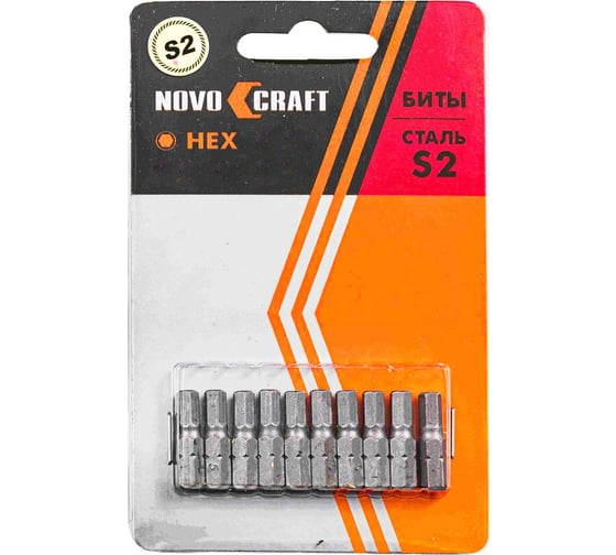 Изображение товара Биты шестигранные в слайдере (10 шт; HEX6; 25 мм) Novocraft B46-21-025060S