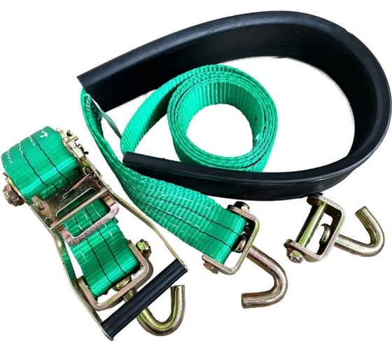Изображение товара Ремень автовозный ТРАСТ 5 т, 4 м с поворотными крюками и резиновым контроллером (зеленый) 4687205467829