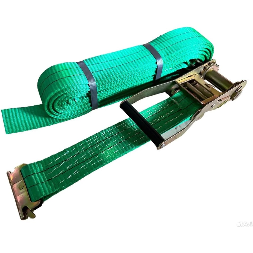 Изображение товара Ремень стяжной с рельсовым концевиком ТРАСТ 5 т 4 м зеленый полиэстер