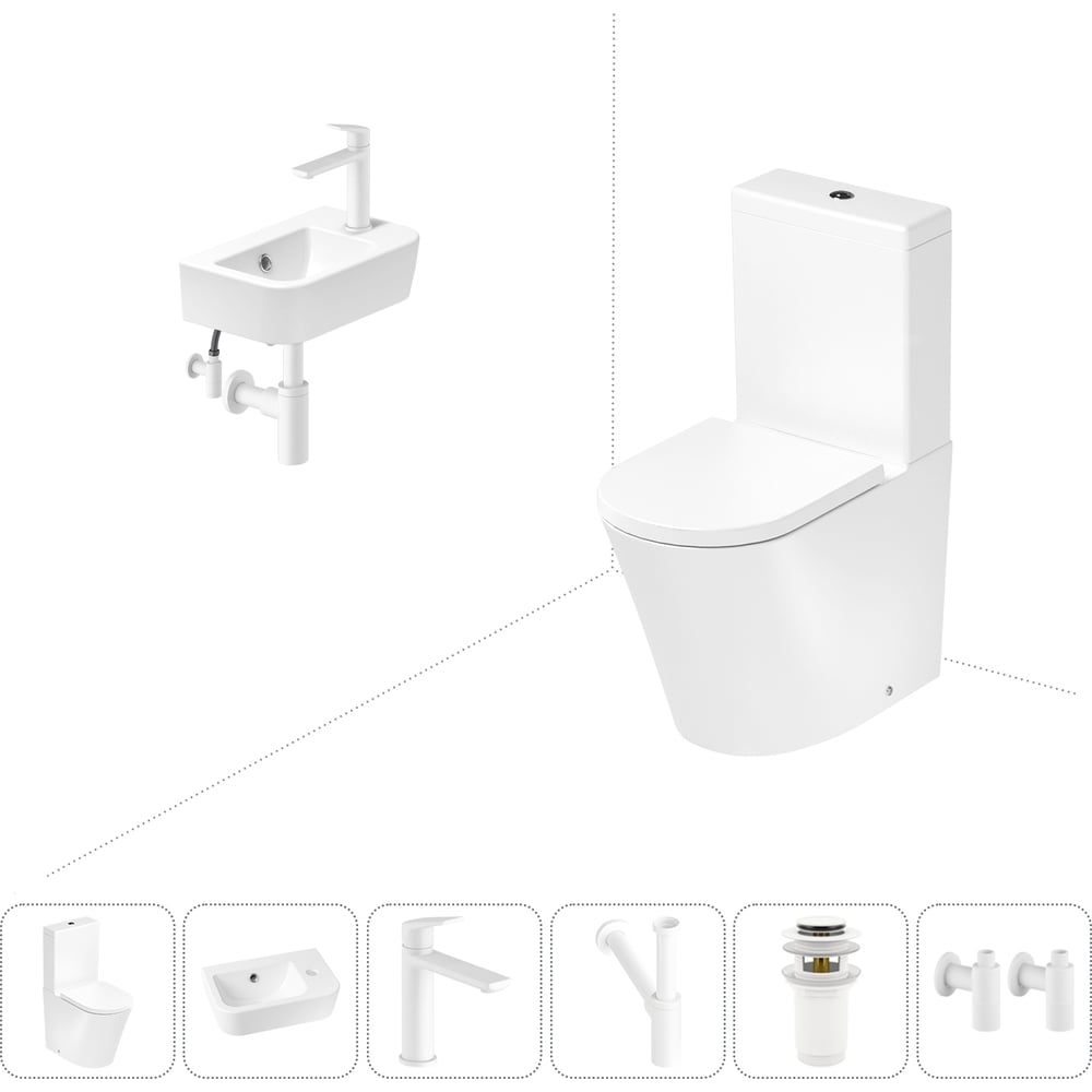 Изображение товара Безободковый напольный унитаз Lavinia Boho Rimless с раковиной и комплектом 6 в 1