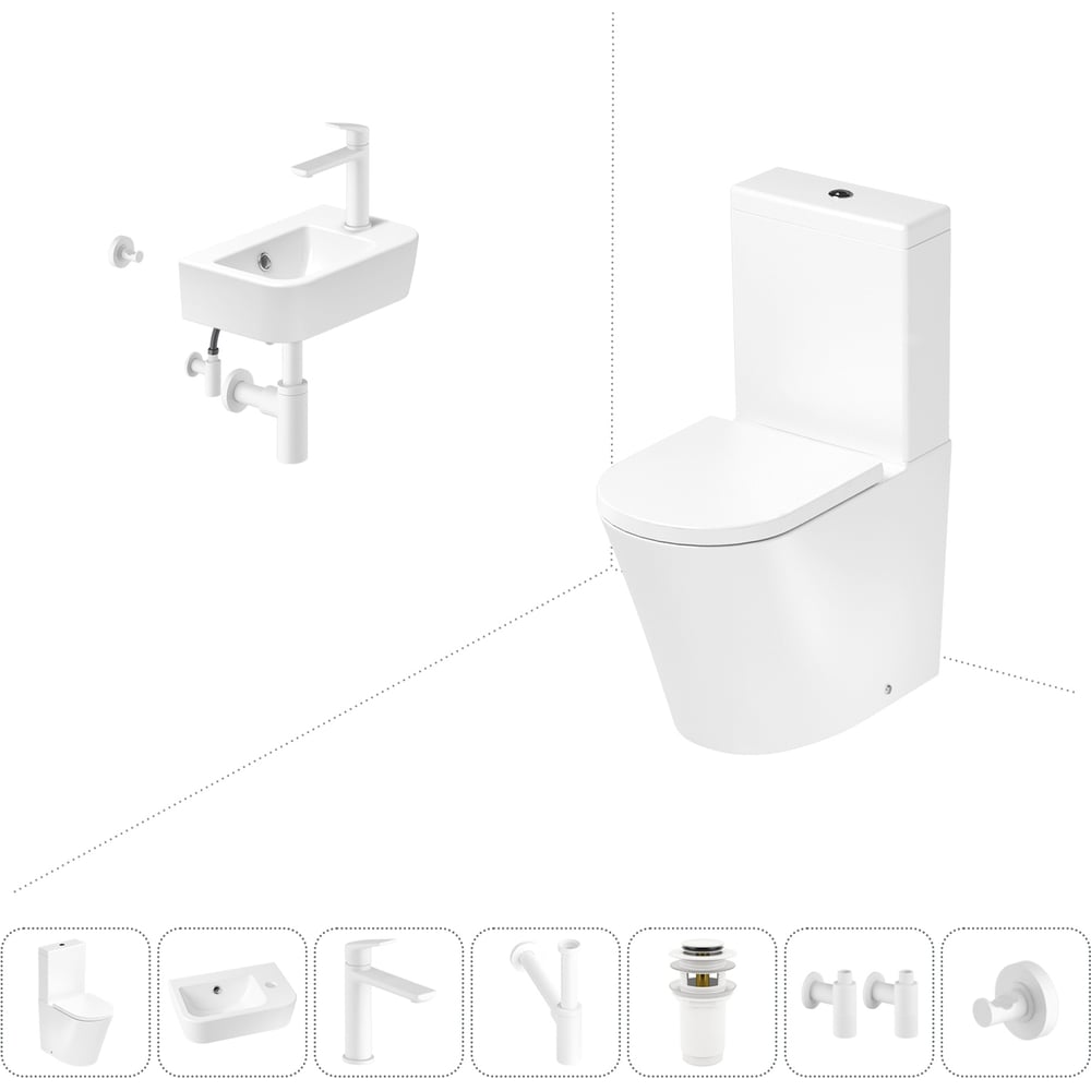 Изображение товара Безободковый напольный унитаз Lavinia Boho Biore Rimless 7 в 1 с раковиной и аксессуарами