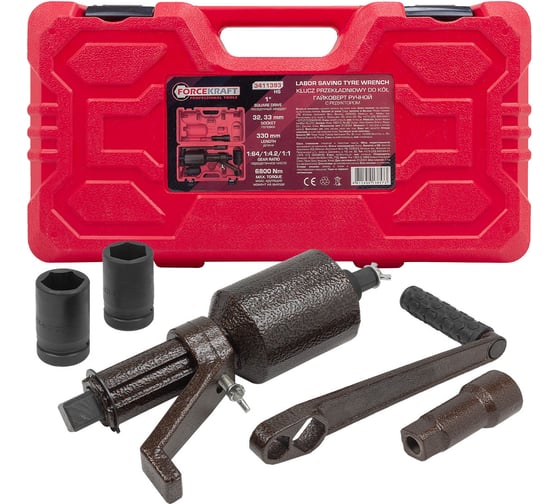 Изображение товара Гайковерт ручной с редуктором Forcekraft головки 32, 33 мм, длина 330 мм, передаточное число 1:1/1:4.2/1:64, 6800 Н/м FK-3411393 HS(60016)