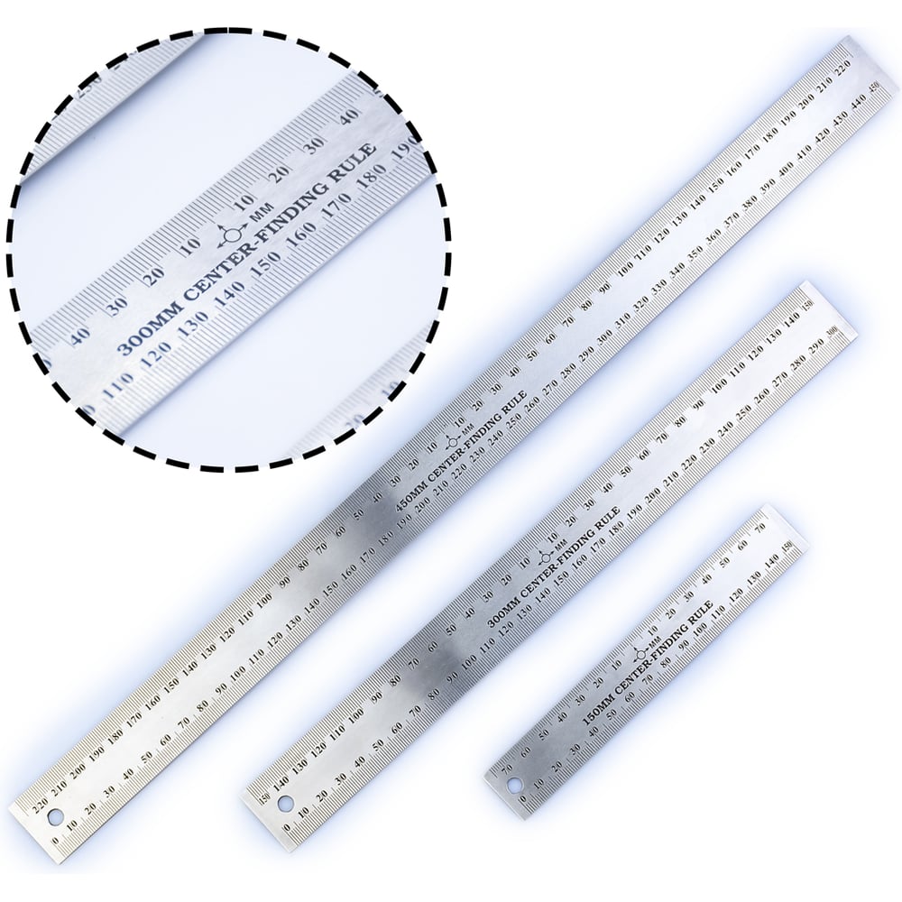 Изображение товара Набор из 3 линеек с 0 в центре GOLDRATIO 450 мм металлические измерительные инструменты