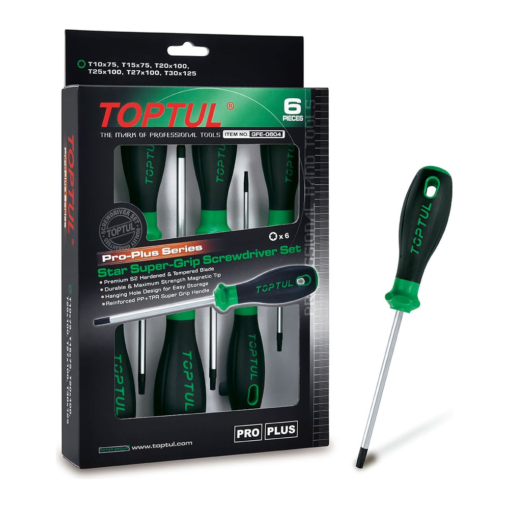Изображение товара Набор отверток TOPTUL серии Pro-Plus TORX T10-T30 6 предметов профессиональный