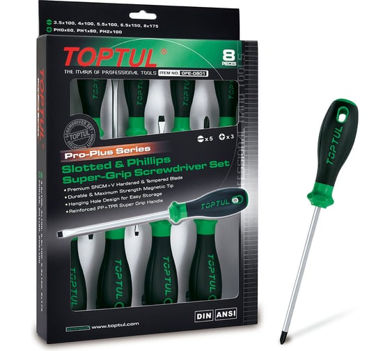 Изображение товара Набор отверток TOPTUL серии Pro-Plus крест и шлиц, в картоне 8 предметов GFE-0801