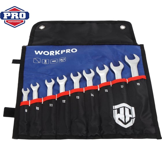 Изображение товара Набор комбинированных ключей WORKPRO 8-19 мм, 9 шт. WP202502