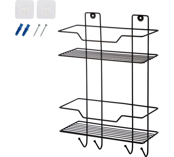 Изображение товара Полка 2-х ярусная с крючками Рыжий кот Ripiani 25x11x38 см, полимерное покрытие 109121