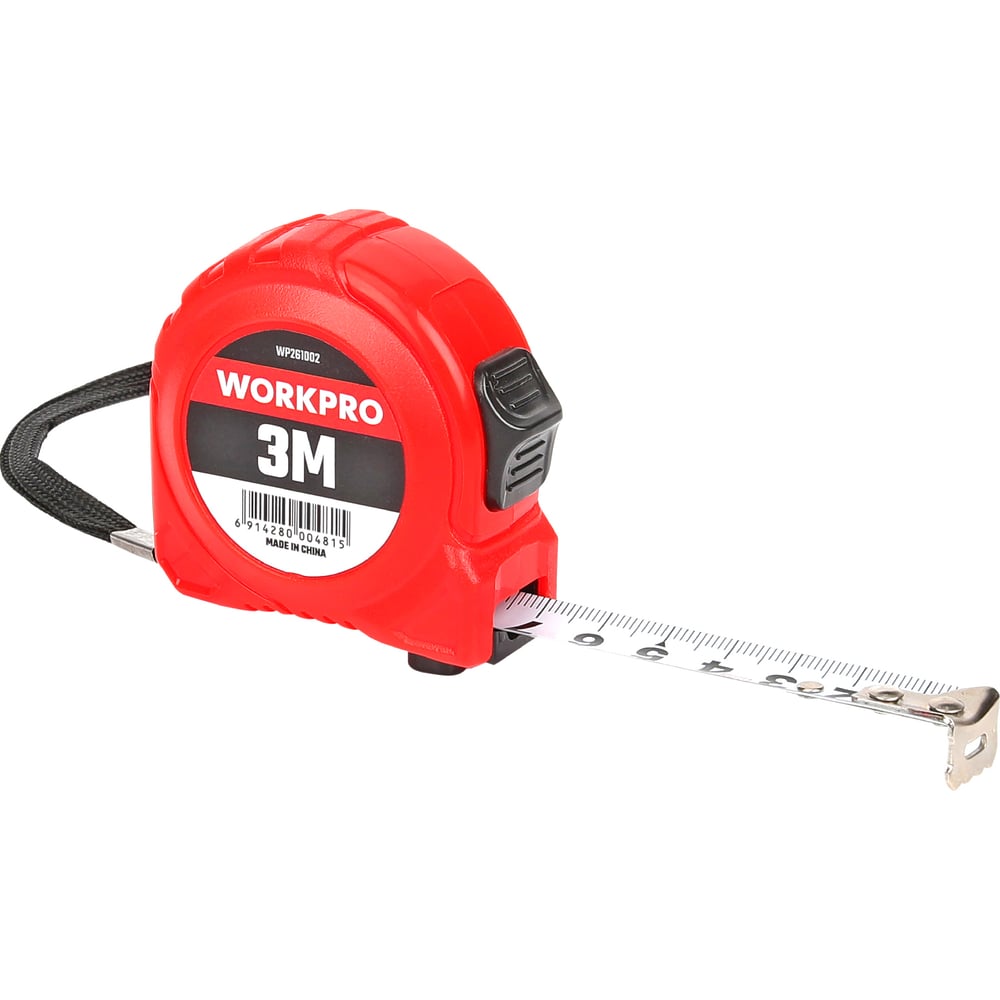 Изображение товара Пластмассовая рулетка WORKPRO 3 м, стальная лента, клипса для ремня