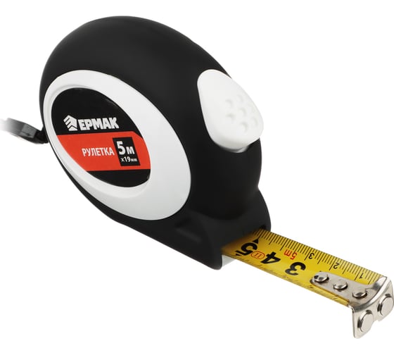 Изображение товара Рулетка ЕРМАК 5 м, 19 мм, автостоп, софттач, магнит 658-097