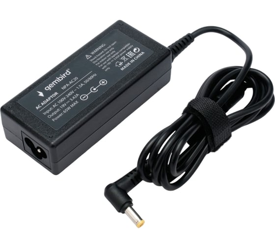 Изображение товара Блок питания для ноутбуков Gembird Acer 19В/3,42А, 65Вт, 1 штекер 5,5x1,7мм, NPA-AC20
