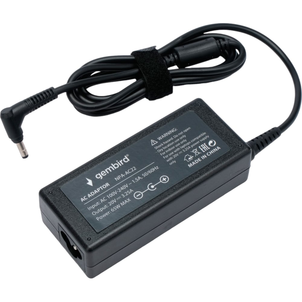 Изображение товара Блок питания для ноутбуков Gembird Lenovo 20В 3,25А 65Вт с разъемом 4.0x1.7 мм