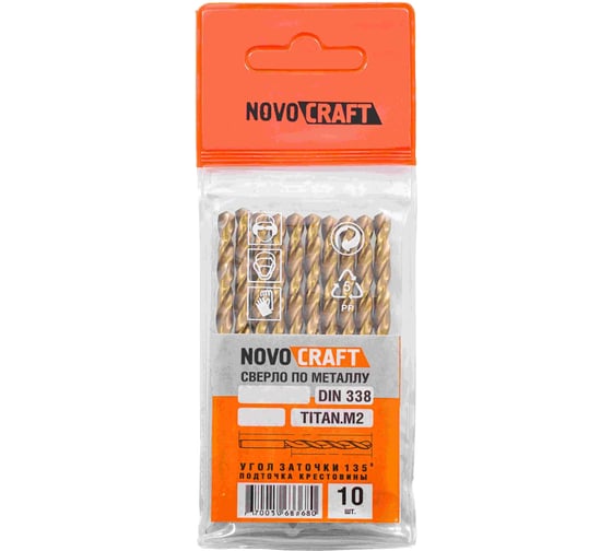 Изображение товара Сверло по металлу покрытие Титан M2 (10 шт; 4.2х75х43 мм; среднее; DIN338) Novocraft T338042
