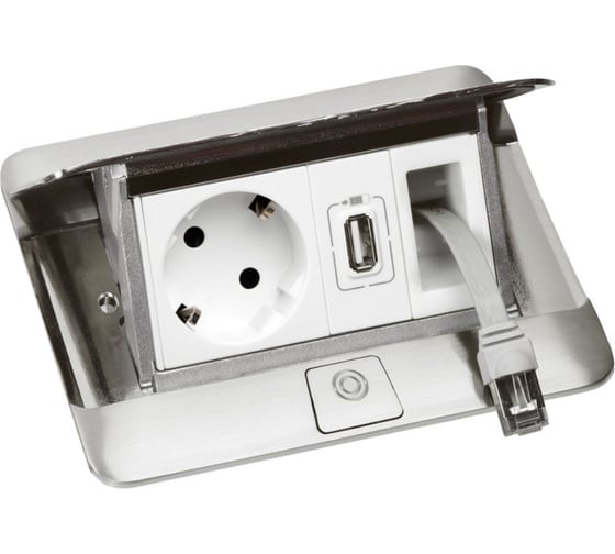 Изображение товара Выдвижной блок в стол Legrand с комплектом для монтажа, 4 модуля, цвет нержавеющая сталь, для монтажа ЭУИ 654000