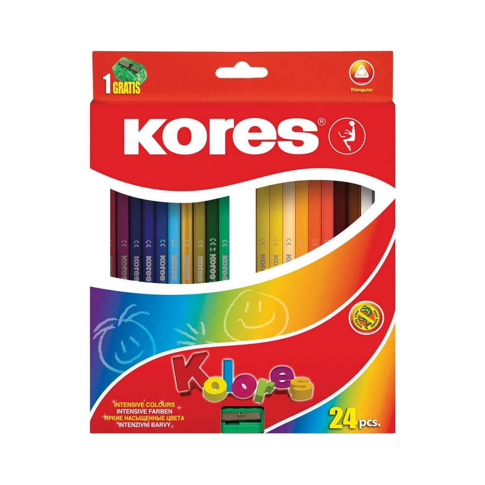 Трехгранные цветные карандаши Kores карандаши двухсторонние 12 цветов заточенные трехгранные картонная упаковка европодвес смешарики