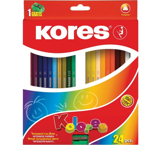 Изображение товара Трехгранные цветные карандаши Kores 24 цвета, точилка 93324.01 128903