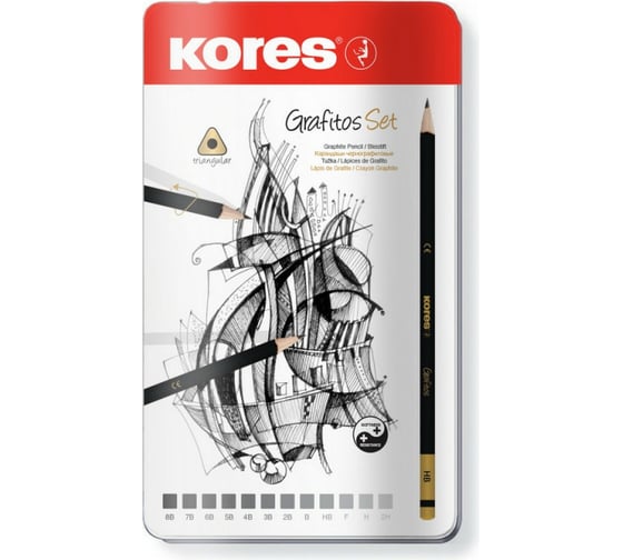 Изображение товара Трехгранные чернографитные карандаши Kores GRAFITOS, набор 12 шт, 2Н-8В, 92162 1153064