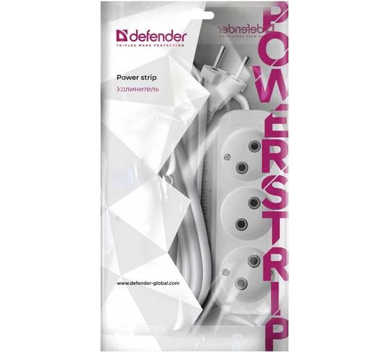 Изображение товара Удлинитель без заземления DEFENDER B230 10 А, 5 м, без заземления 99278