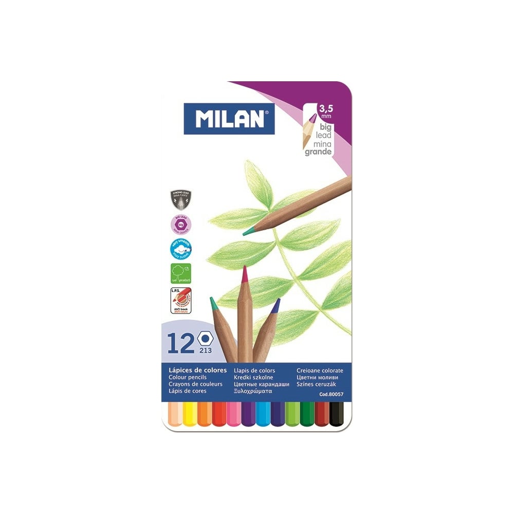 Шестигранные цветные карандаши Milan карандаши 12 цветов заточенные шестигранные картонная упаковка европодвес маша и медведь