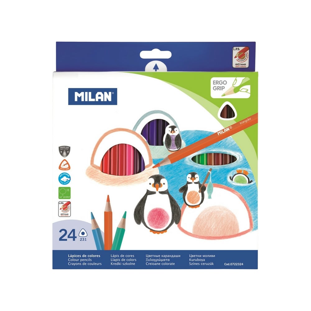 Трехгранные цветные карандаши Milan карандаши двухсторонние 12 цветов заточенные трехгранные картонная упаковка европодвес маша и медведь
