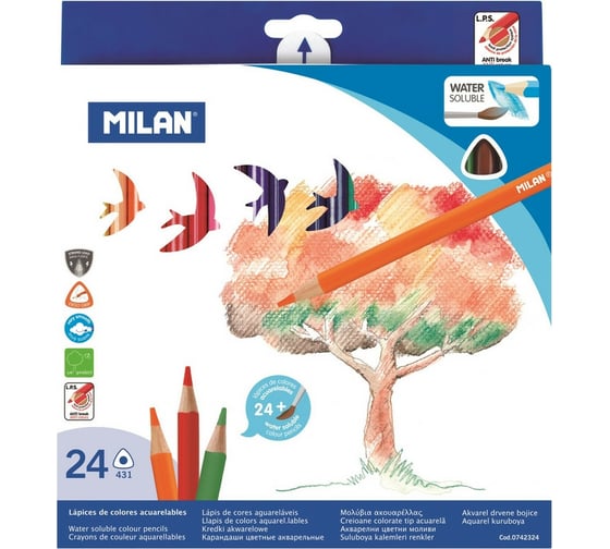 Изображение товара Трехгранные акварельные цветные карандаши Milan 24 цвета, 1110721