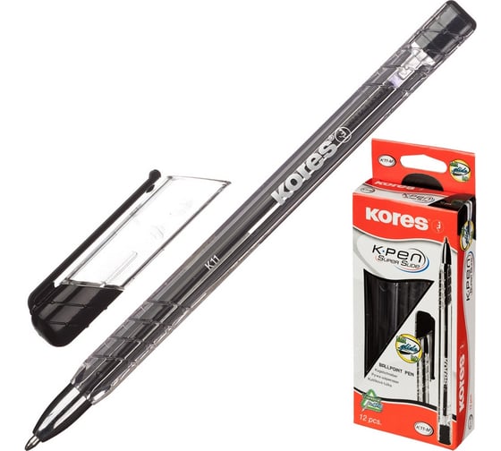 Изображение товара Неавтоматическая шариковая ручка 12 шт в упаковке Kores К11 M 1 мм треугольный корпус масляная черная 614070
