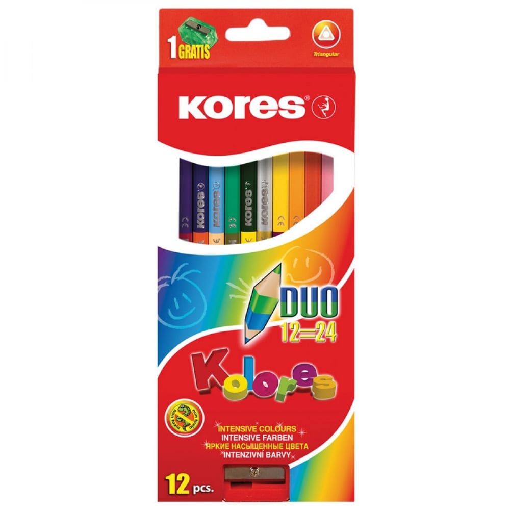 Трехгранные двусторонние цветные карандаши Kores карандаши двусторонние maped colorpeps duo 12 штук 24 цвета трехгранные 829600