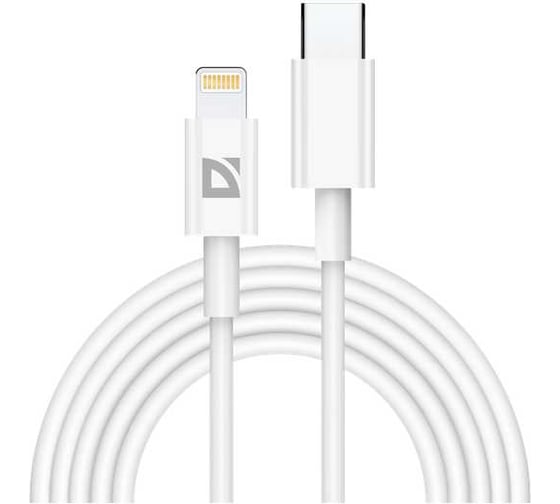 Изображение товара USB-кабель DEFENDER F182 TypeC-Lightning 2м, 20Вт, PD, TPE, белый, пакет 87539