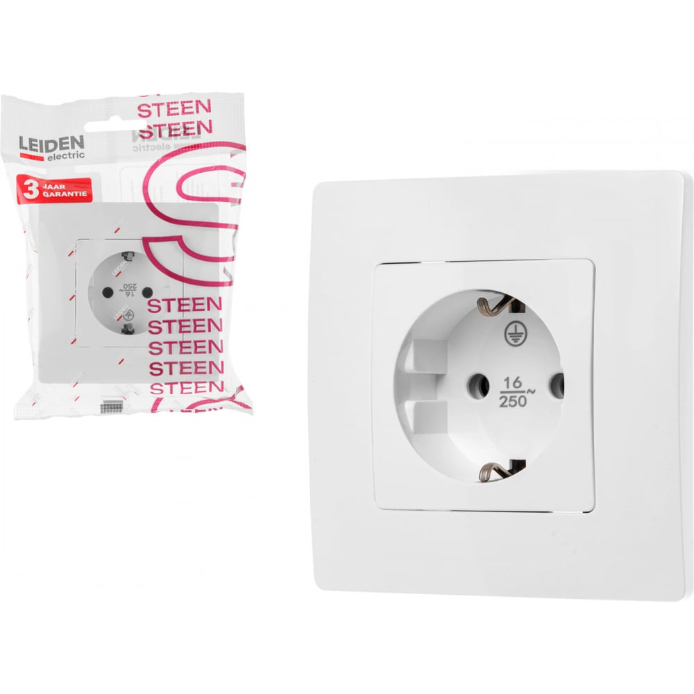 Изображение товара Скрытая встраиваемая розетка LEIDEN ELECTRIC 1-ая белая серия Steen