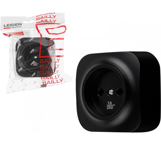 Изображение товара Розетка LEIDEN ELECTRIC 1-ая (открытая, б/з) черная, Bailly, 806013