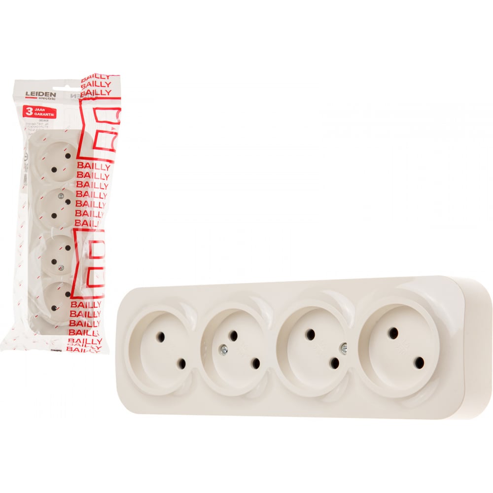 Изображение товара Розетка LEIDEN ELECTRIC 4-ая бежевый, IP20, 4 гнезда, модульная