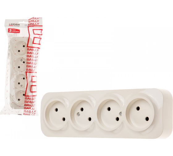 Изображение товара Розетка LEIDEN ELECTRIC 4-ая (открытая, б/з) бежевая, Bailly, 806030