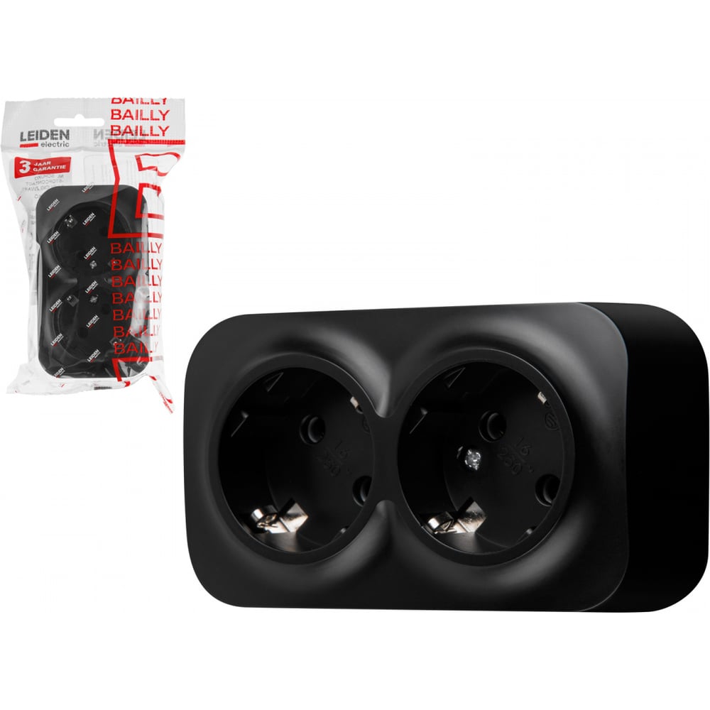 Изображение товара Розетка LEIDEN ELECTRIC Bailly 806015 открытая черная с заземлением IP20