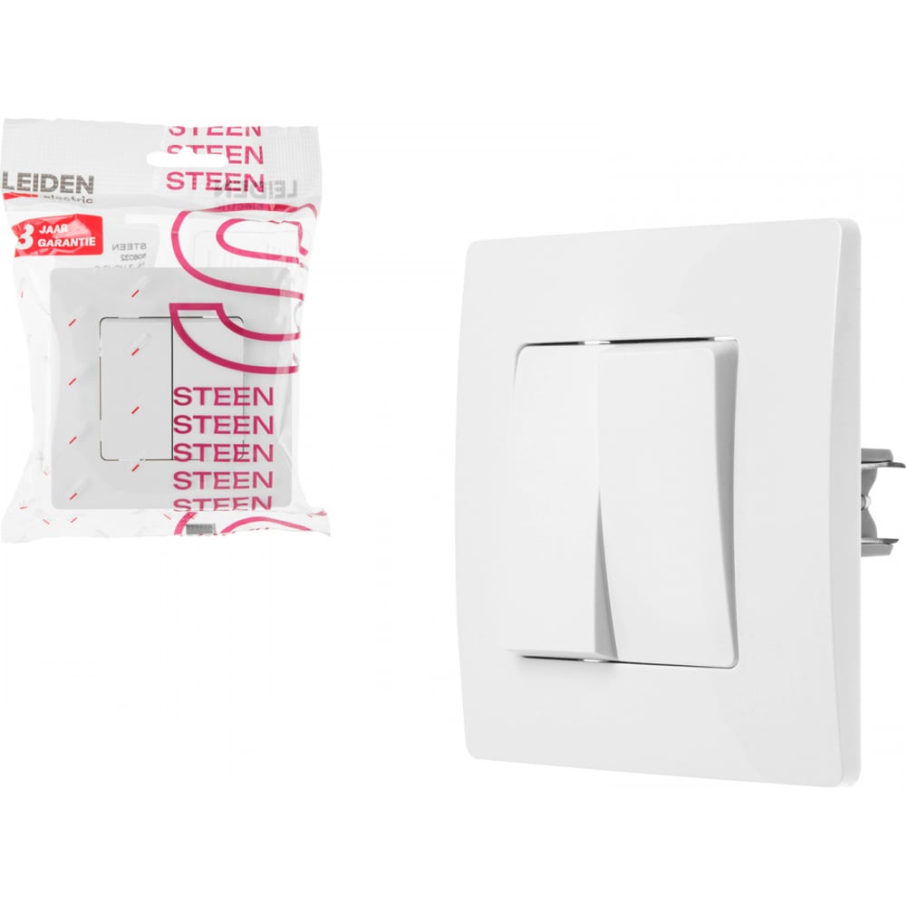 Изображение товара Выключатель LEIDEN ELECTRIC 2 клавишный скрытый белый 10А Steen 806032