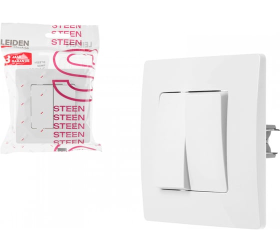 Изображение товара Выключатель LEIDEN ELECTRIC 2 клавишный (скрытый, 10А) белый, Steen, 806032