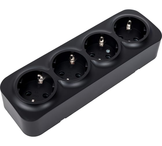 Изображение товара Розетка LEIDEN ELECTRIC 4-ая (открытая, с/з) черная, Bailly, 806019