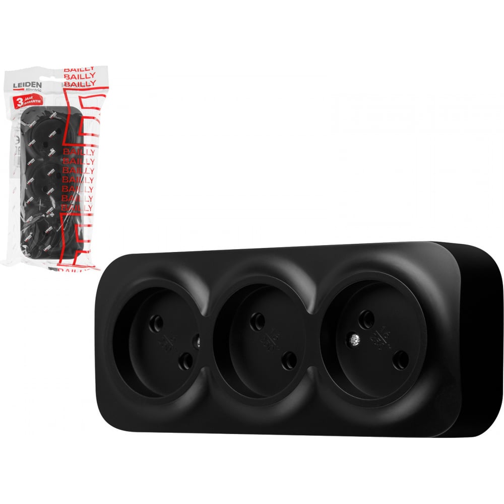 Изображение товара Розетка LEIDEN ELECTRIC Bailly 806018 открытая черная для бытовых нужд