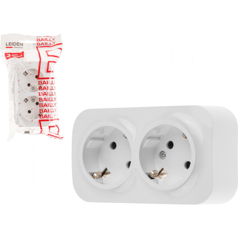 Изображение товара Розетка силовая LEIDEN ELECTRIC Bailly 2-ая белая монтаж открытый