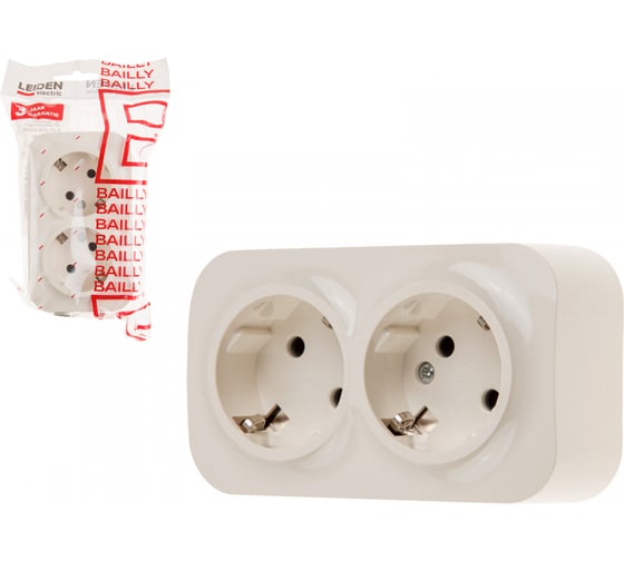 Изображение товара Розетка LEIDEN ELECTRIC 2-ая (открытая, с/з) бежевая, Bailly, 806025
