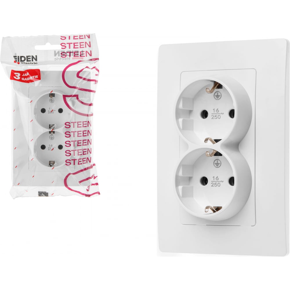 Изображение товара Розетка LEIDEN ELECTRIC Steen 806036 сор/белая скрытая (с/з) 2 гнезда