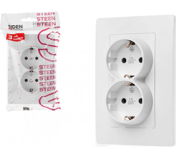 Изображение товара Розетка LEIDEN ELECTRIC 2-ая (скрытая, с/з) белая, Steen, 806036