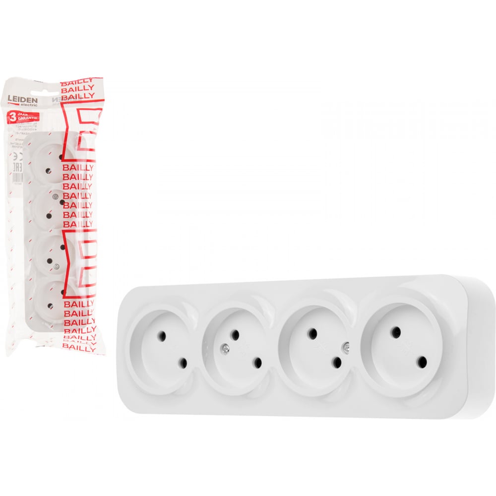 Изображение товара Розетка LEIDEN ELECTRIC Bailly 4 гнезда белая для открытого монтажа