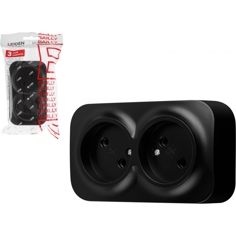Изображение товара Розетка LEIDEN ELECTRIC Bailly 806016 черная открытая накладная для дома и офиса