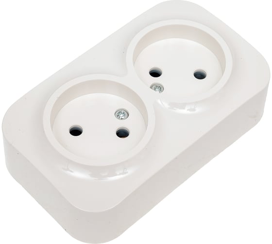 Изображение товара Розетка LEIDEN ELECTRIC 2-ая (открытая, б/з) белая, Bailly, 806006