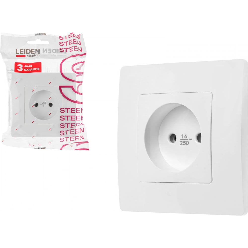 Изображение товара Розетка скрытая белая LEIDEN ELECTRIC серия Steen 1 пост винты IP20