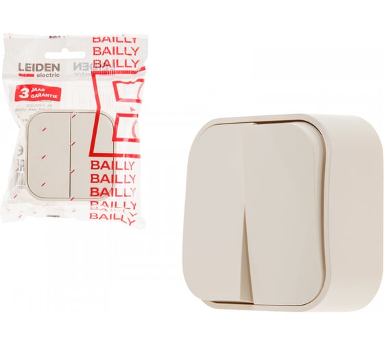 Изображение товара Выключатель LEIDEN ELECTRIC 2 клавишный (открытый, 10А) бежевый, Bailly, 806022